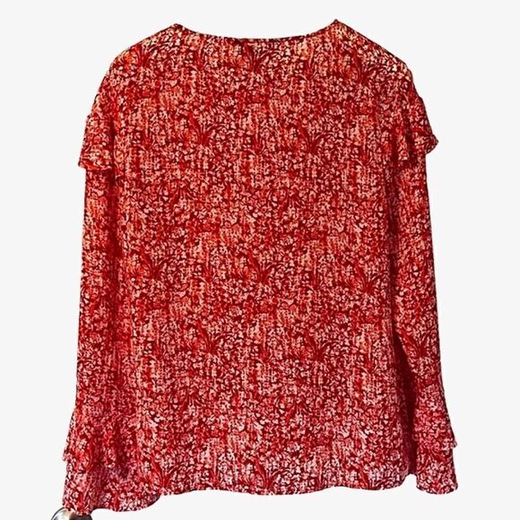 Banana Republic Floral Ruffle Blouse XSMALL Red Pink - Picture 3 of 12